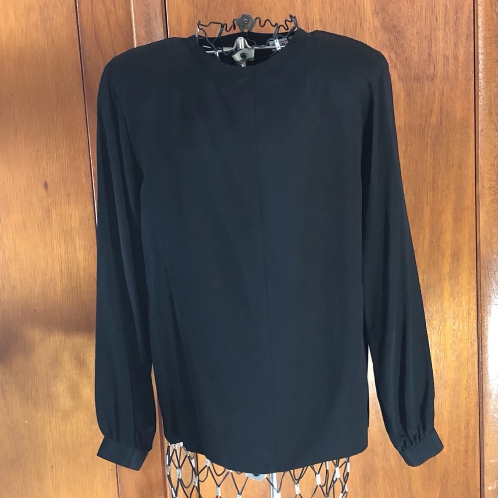 Talbots Classic Black Silk Long Sleeve Shirt